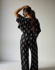 PRE- ORDER ships October 9th | Women's Bamboo Crop Tee Lounge Set | Midnight Skelly forever french baby
