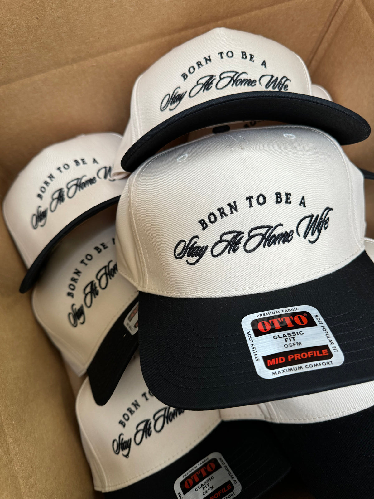 Born To Be A Stay At Home Wife - Black Vintage Trucker Hat KenzKustomz