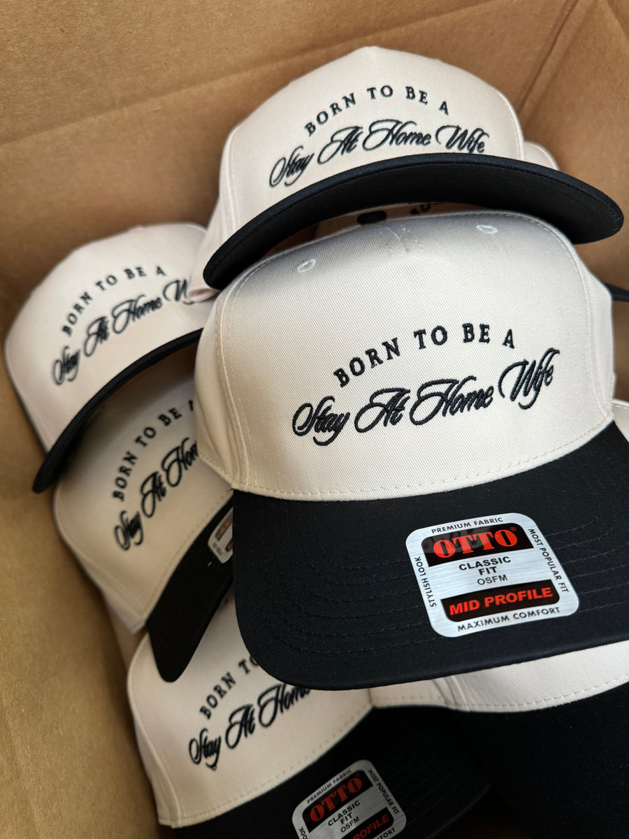 Born To Be A Stay At Home Wife - Black Vintage Trucker Hat KenzKustomz