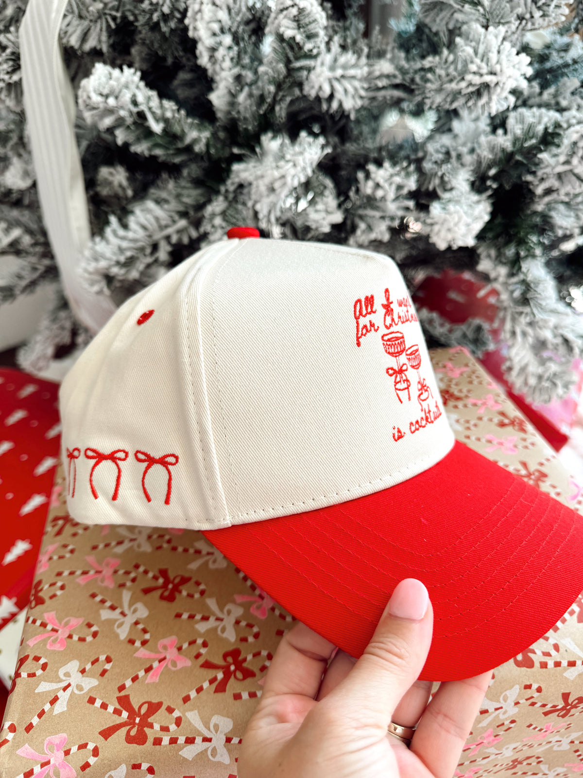 All I Want for Christmas is Cocktails - Red Vintage Trucker Hat KenzKustomz