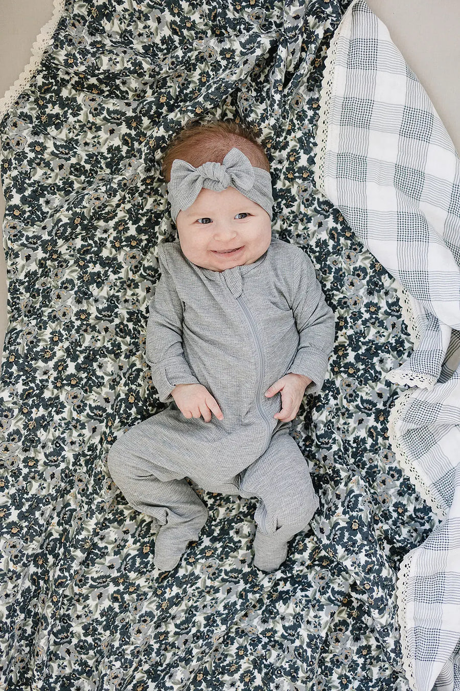 Liberty Floral + Coastal Plaid Lace Muslin Quilt Mebie Baby