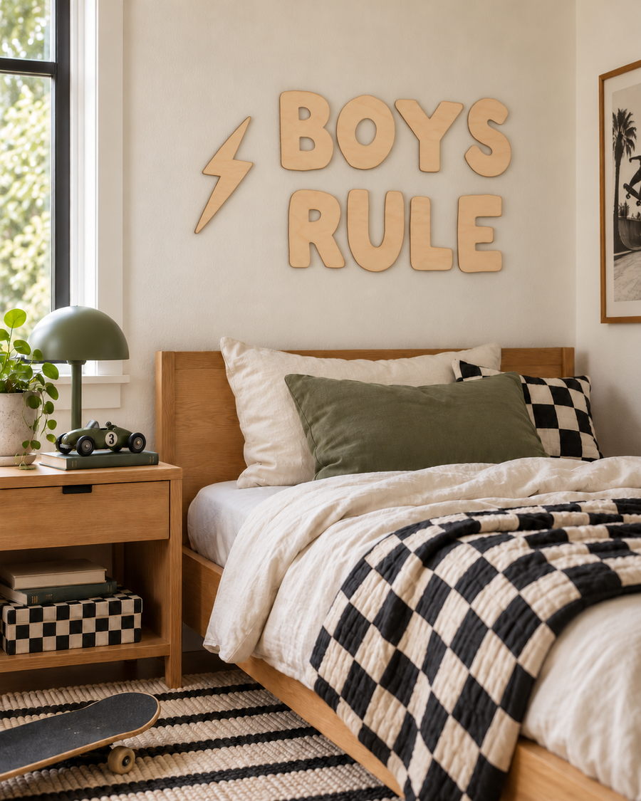 Boys Rule - Lightning Bolt Sign Saved by Grace Co.