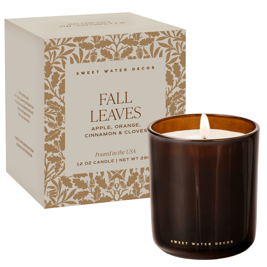 Fall Leaves Soy Candle - Boxed Amber Tinted Glass Jar - 12 oz Sweet Water Decor