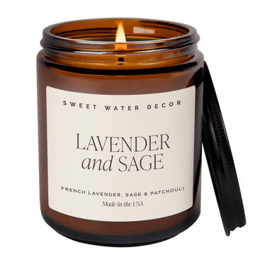 Lavender and Sage Soy Candle - Amber Jar - 9 oz