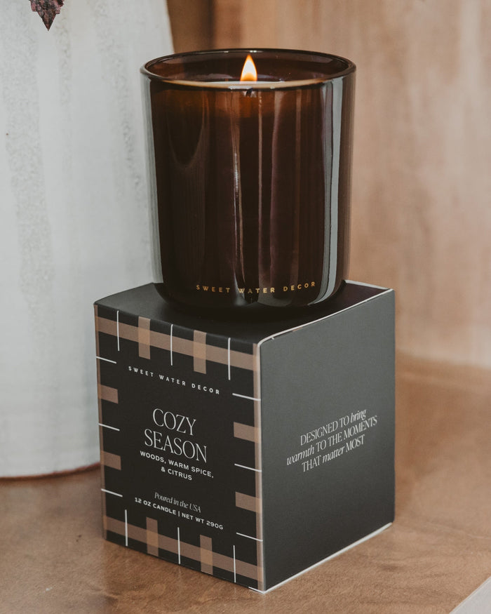 Cozy Season Soy Candle - Boxed Amber Tinted Glass Jar - 12 oz Sweet Water Decor