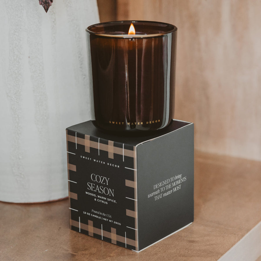 Cozy Season Soy Candle - Boxed Amber Tinted Glass Jar - 12 oz Sweet Water Decor