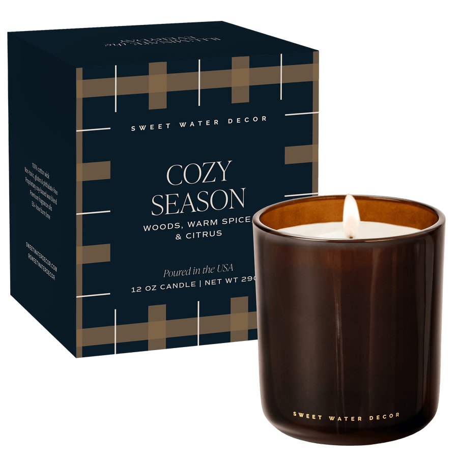 Cozy Season Soy Candle - Boxed Amber Tinted Glass Jar - 12 oz Sweet Water Decor