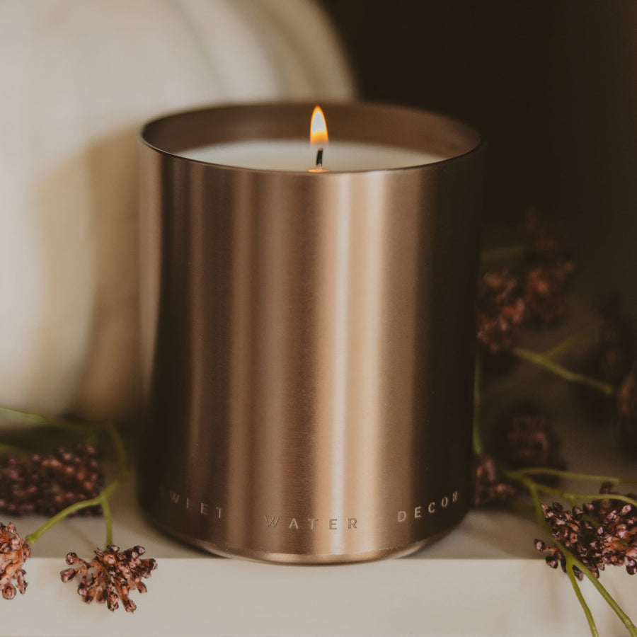 Hello Fall Soy Candle - Bronze Metal Aluminum Jar - 10 oz Sweet Water Decor