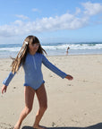 Girls Long Sleeve Swimsuit | Blue Gingham
