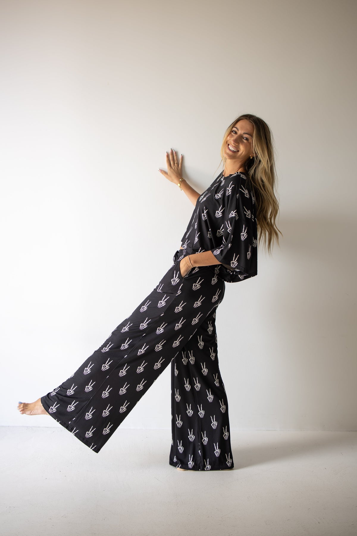 PRE- ORDER ships October 9th | Women's Bamboo Crop Tee Lounge Set | Midnight Skelly forever french baby
