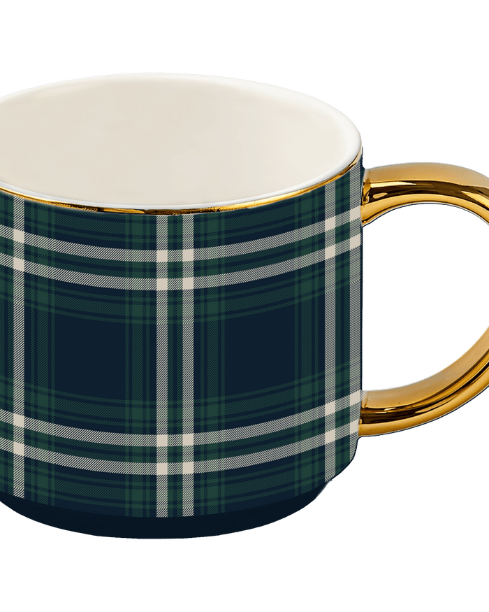 Navy Plaid 14 oz Gold Handle Coffee Mug Sweet Water Decor