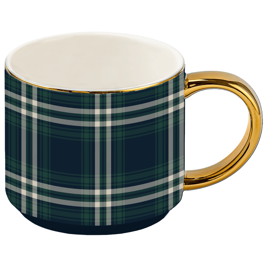Navy Plaid 14 oz Gold Handle Coffee Mug Sweet Water Decor