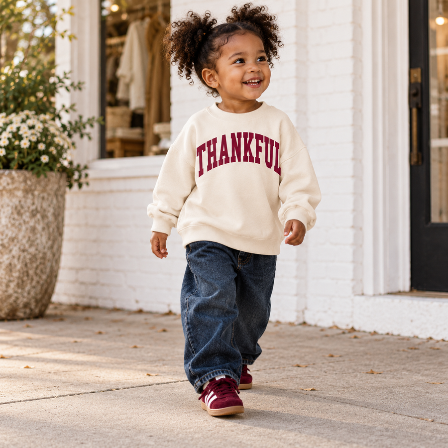 Thankful Varsity Kids Sweatshirt (Cream) SBG Co.