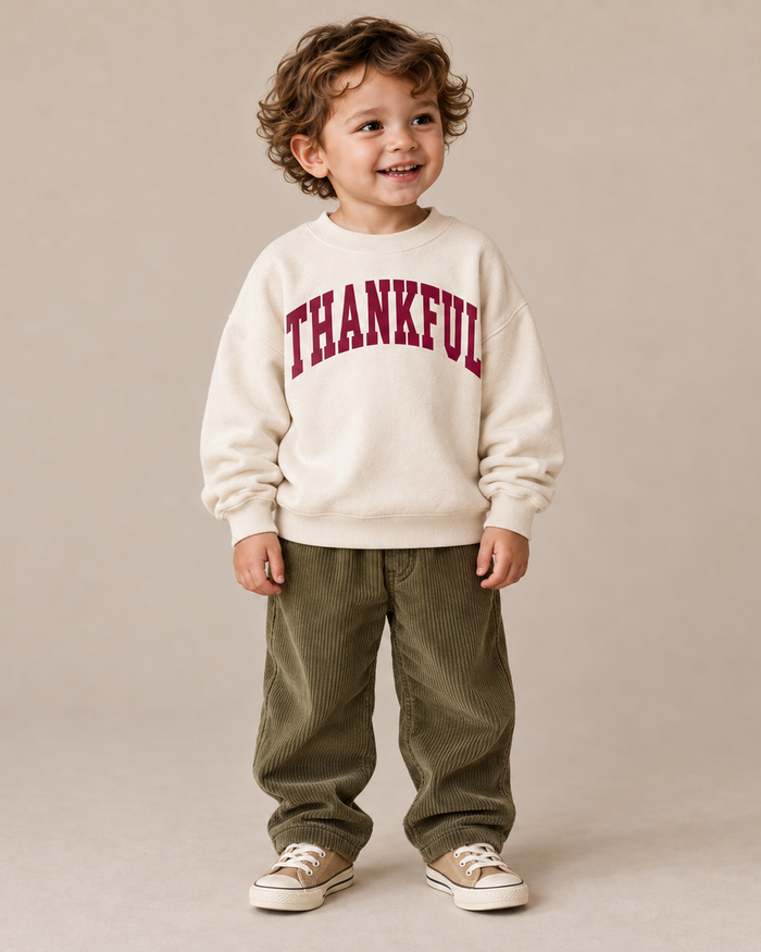 Thankful Varsity Kids Sweatshirt (Cream) SBG Co.