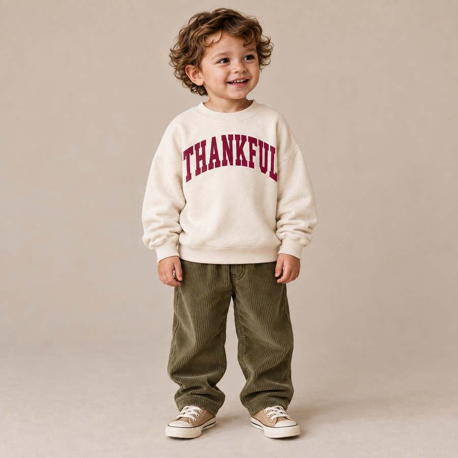 Thankful Varsity Kids Sweatshirt (Cream) SBG Co.