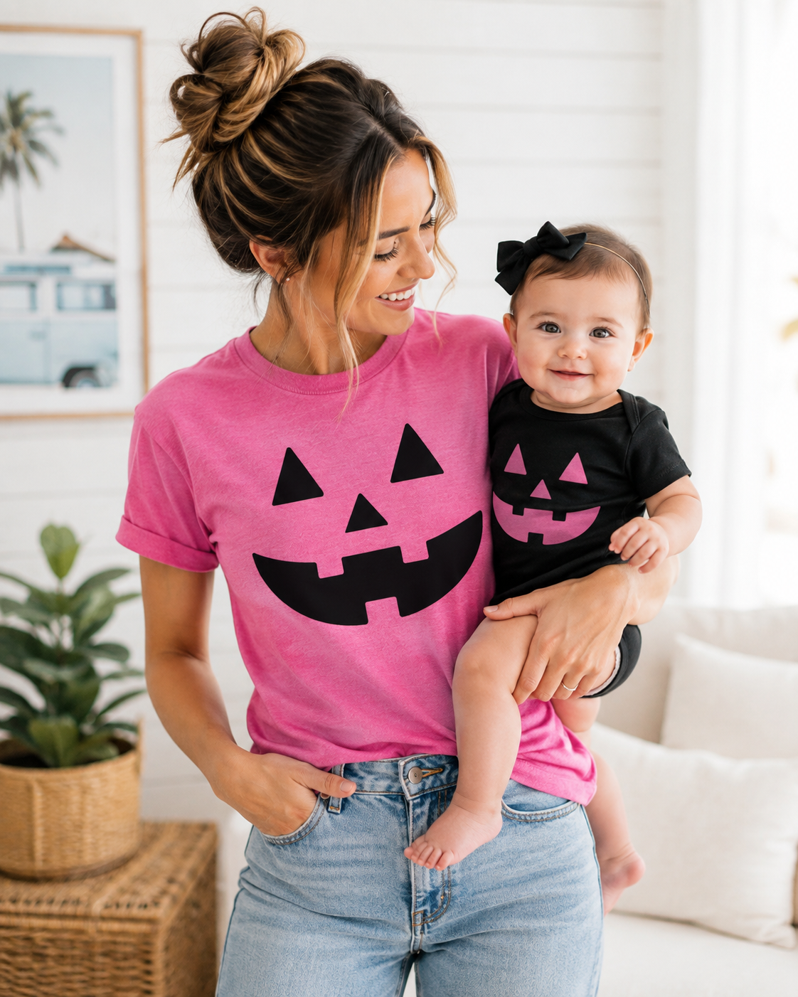 Neon Pink on Black Jack-o-Lantern Onesie - See Matching Options! SBG Co.