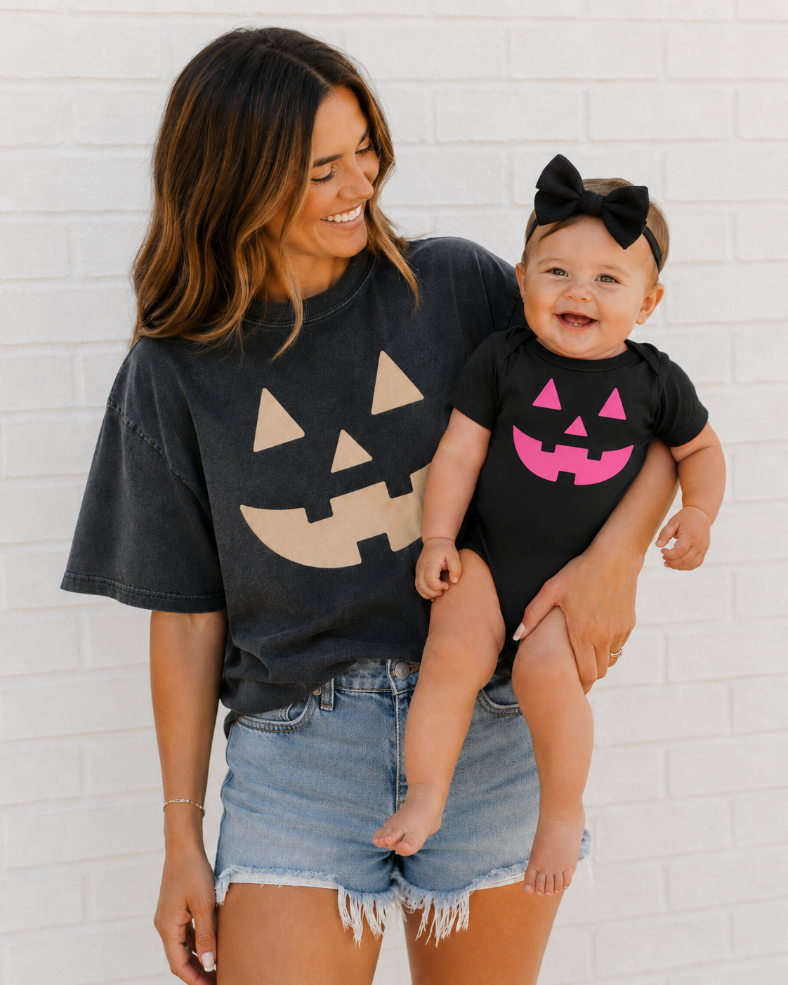 Neon Pink on Black Jack-o-Lantern Onesie - See Matching Options! SBG Co.