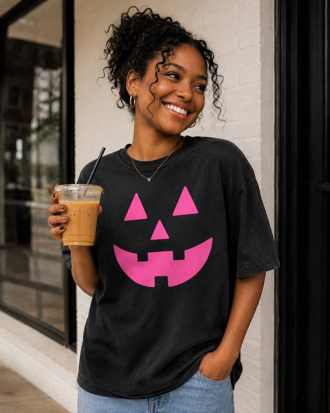 Neon Pink Jack-o-Lantern on Black - See Matching Mini! SBG Co.