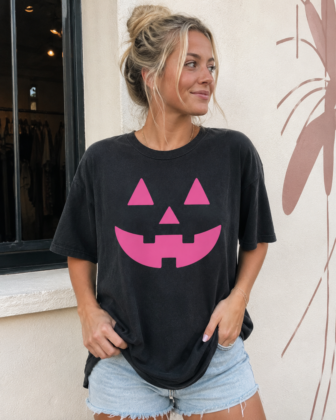 Neon Pink Jack-o-Lantern on Black - See Matching Mini! SBG Co.