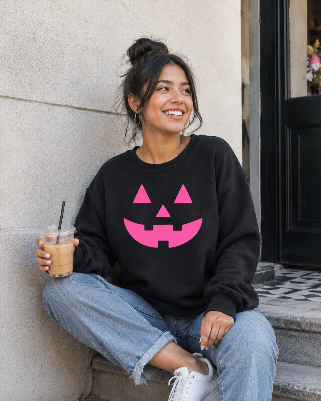 Neon Pink Jack-o-Lantern on Black - See Matching Mini! SBG Co.