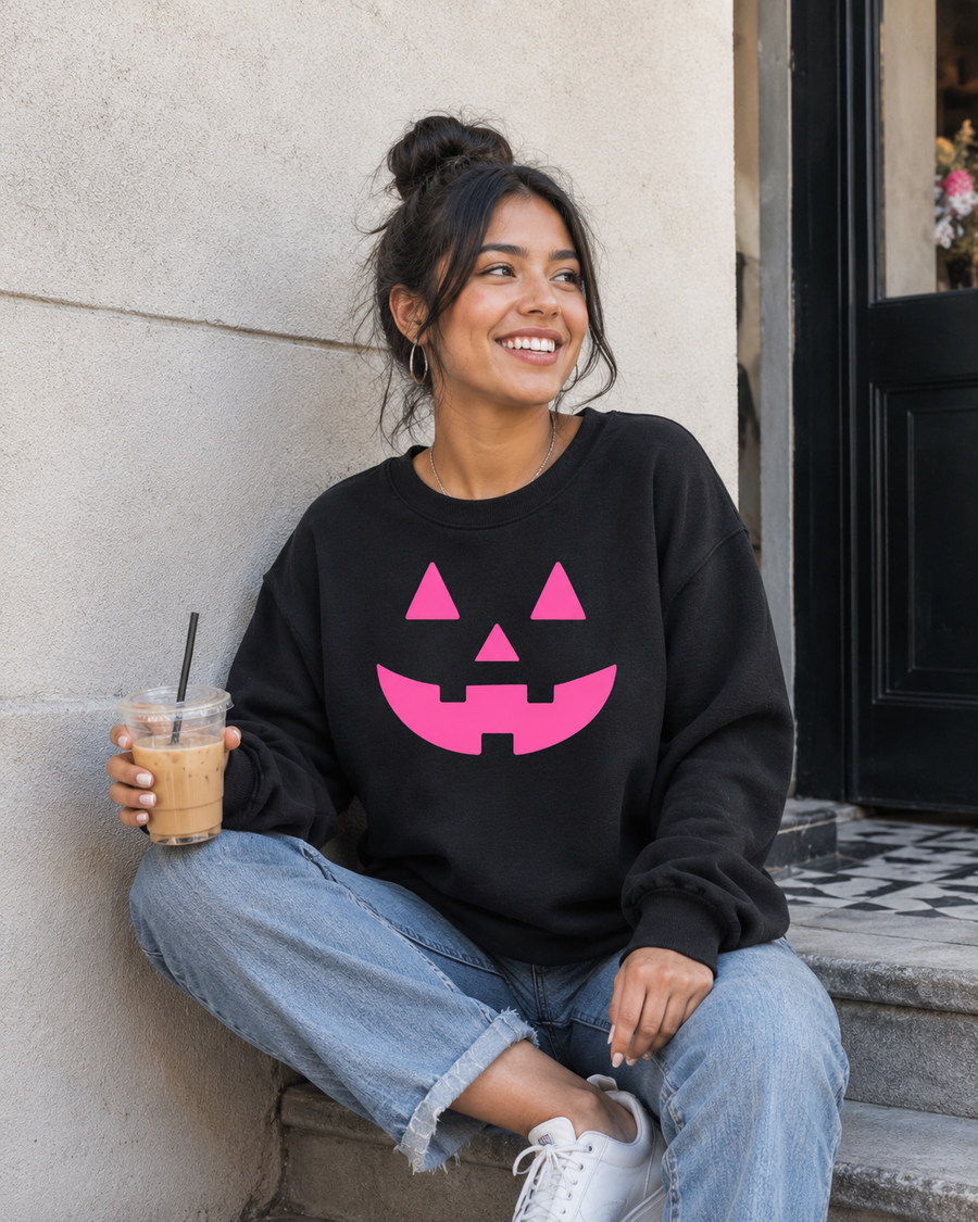 Neon Pink Jack-o-Lantern on Black - See Matching Mini! SBG Co.