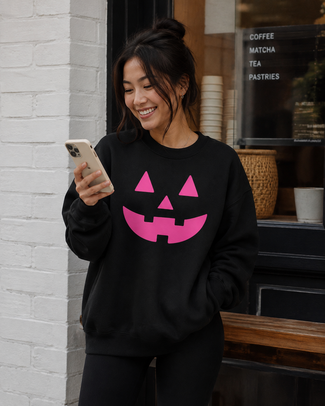 Neon Pink Jack-o-Lantern on Black - See Matching Mini! SBG Co.