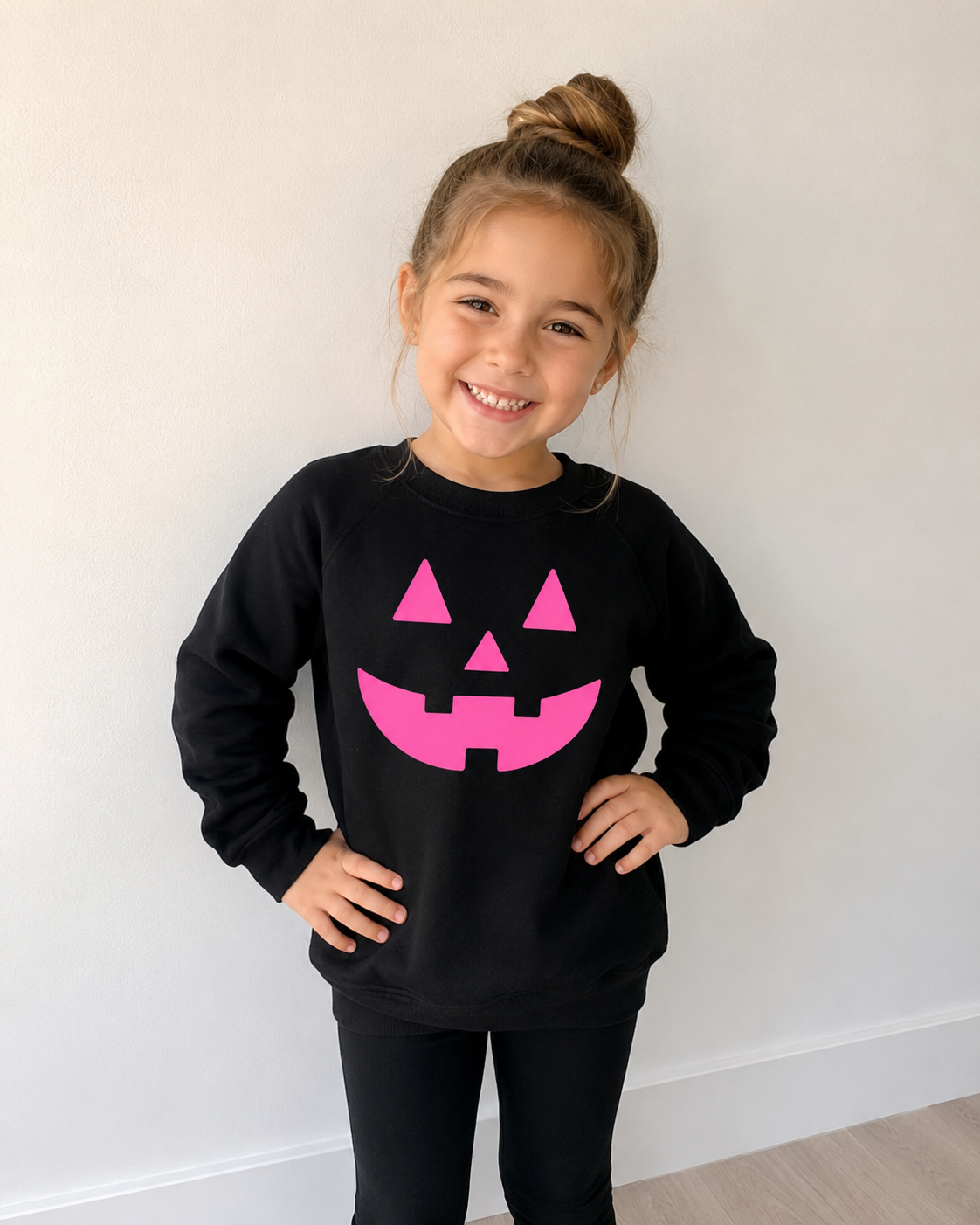 Neon Pink Jack-o-Lantern on Black - See Matching Mama! SBG Co.