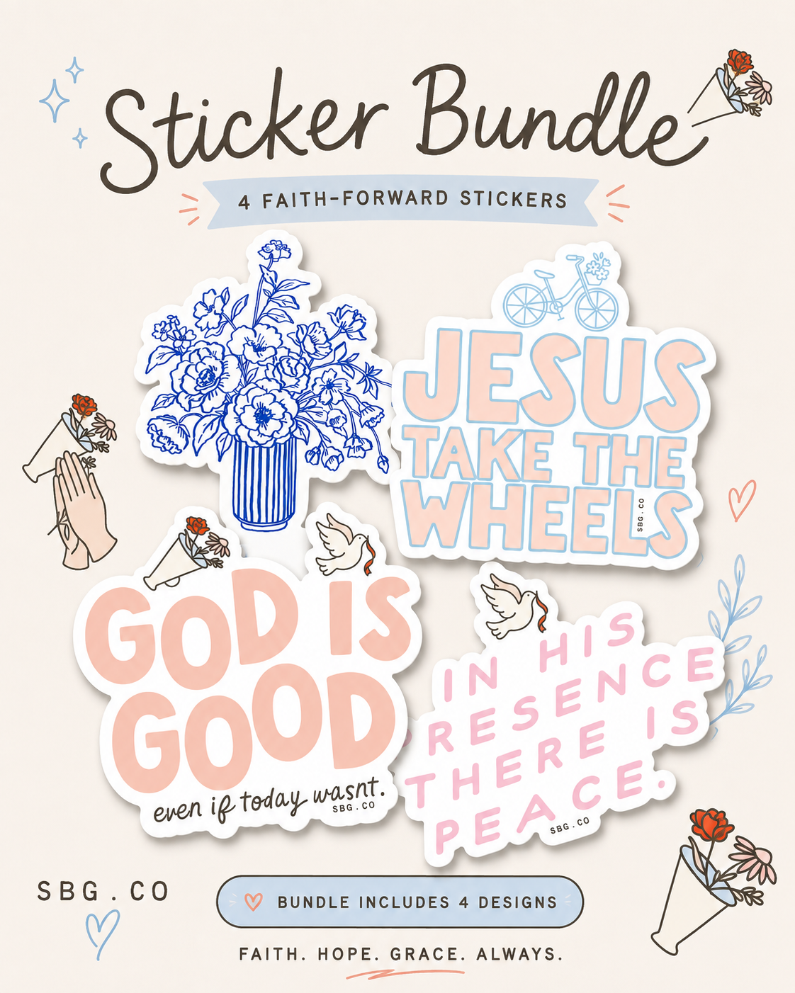 Faith Forward Sticker Bundle | Christian Stickers for Women saved-by-grace-company