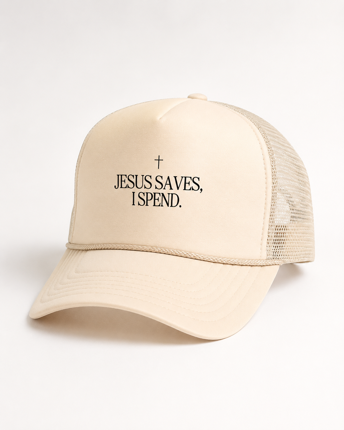 Jesus Saves, I Spend Trucker Hat Saved by Grace Co.