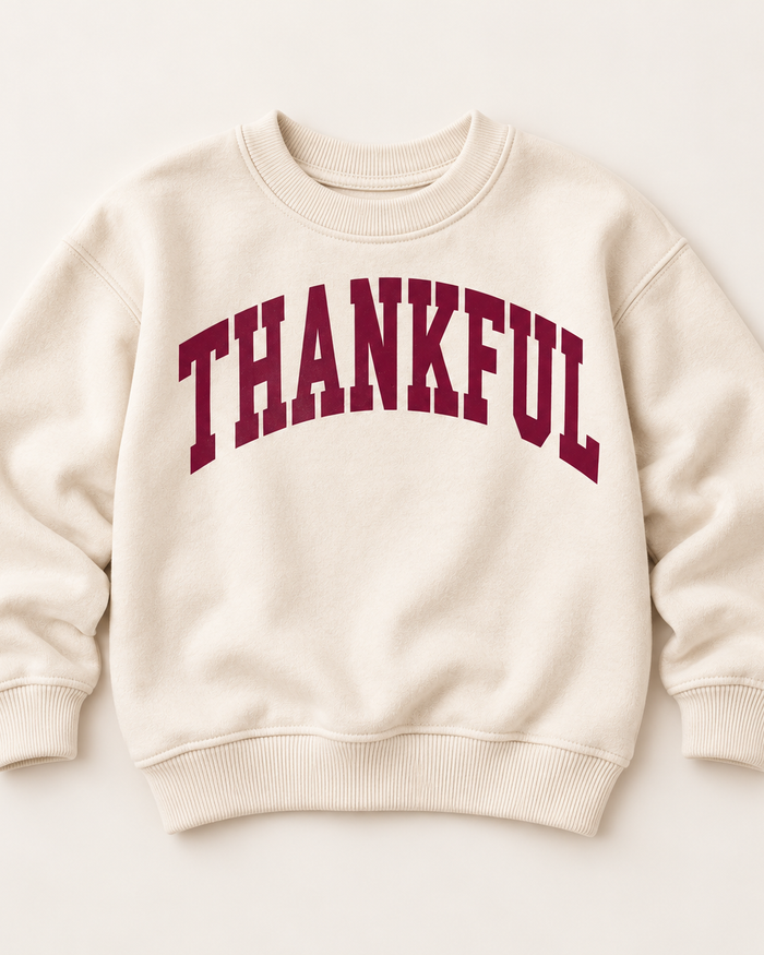 Thankful Varsity Kids Sweatshirt (Cream) SBG Co.