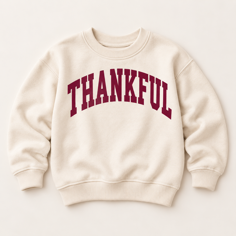Thankful Varsity Kids Sweatshirt (Cream) SBG Co.