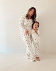 Women's Long Sleeve Bamboo Pajama | White & Black Lightning Bolt