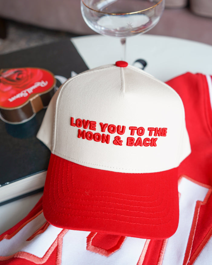 Love you to the Moon - Red Vintage Trucker Hat KenzKustomz