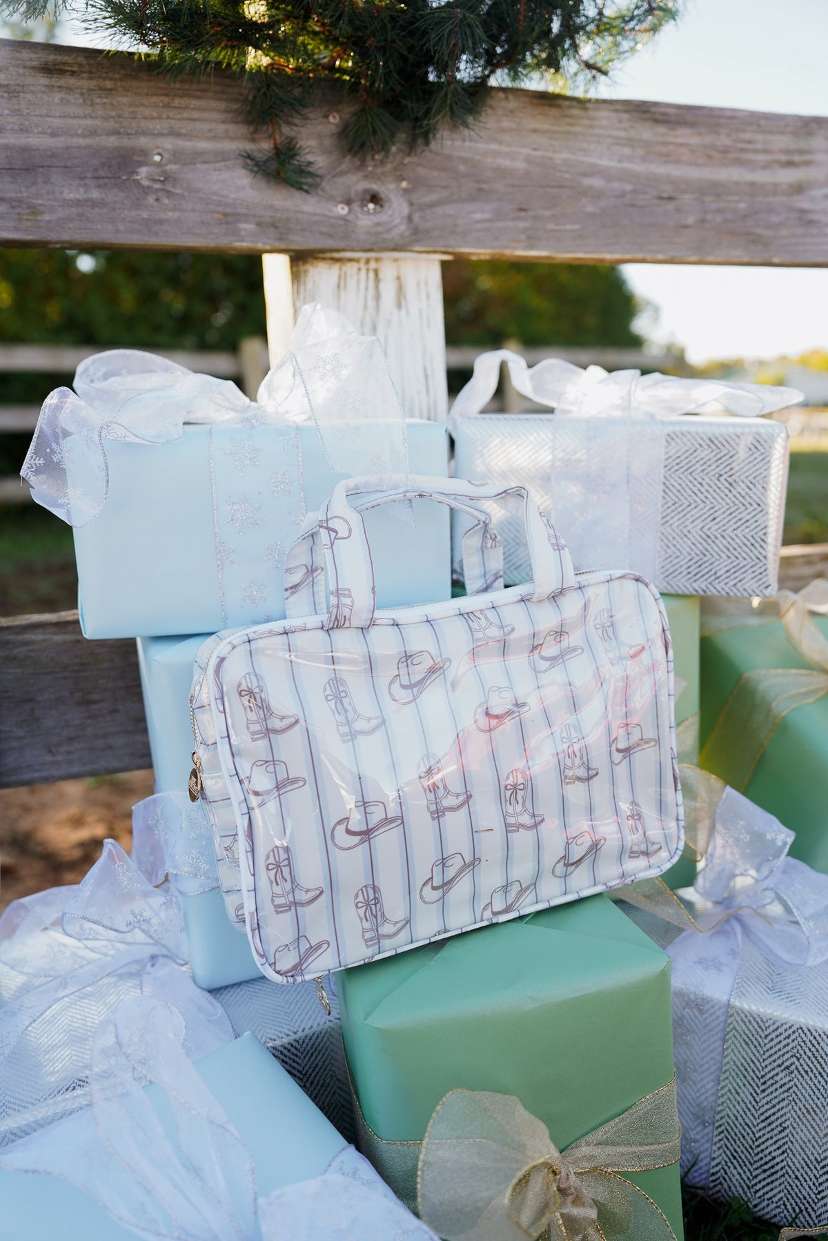 Western Blues Striped - Clear Coat Toiletry Case KenzKustomz