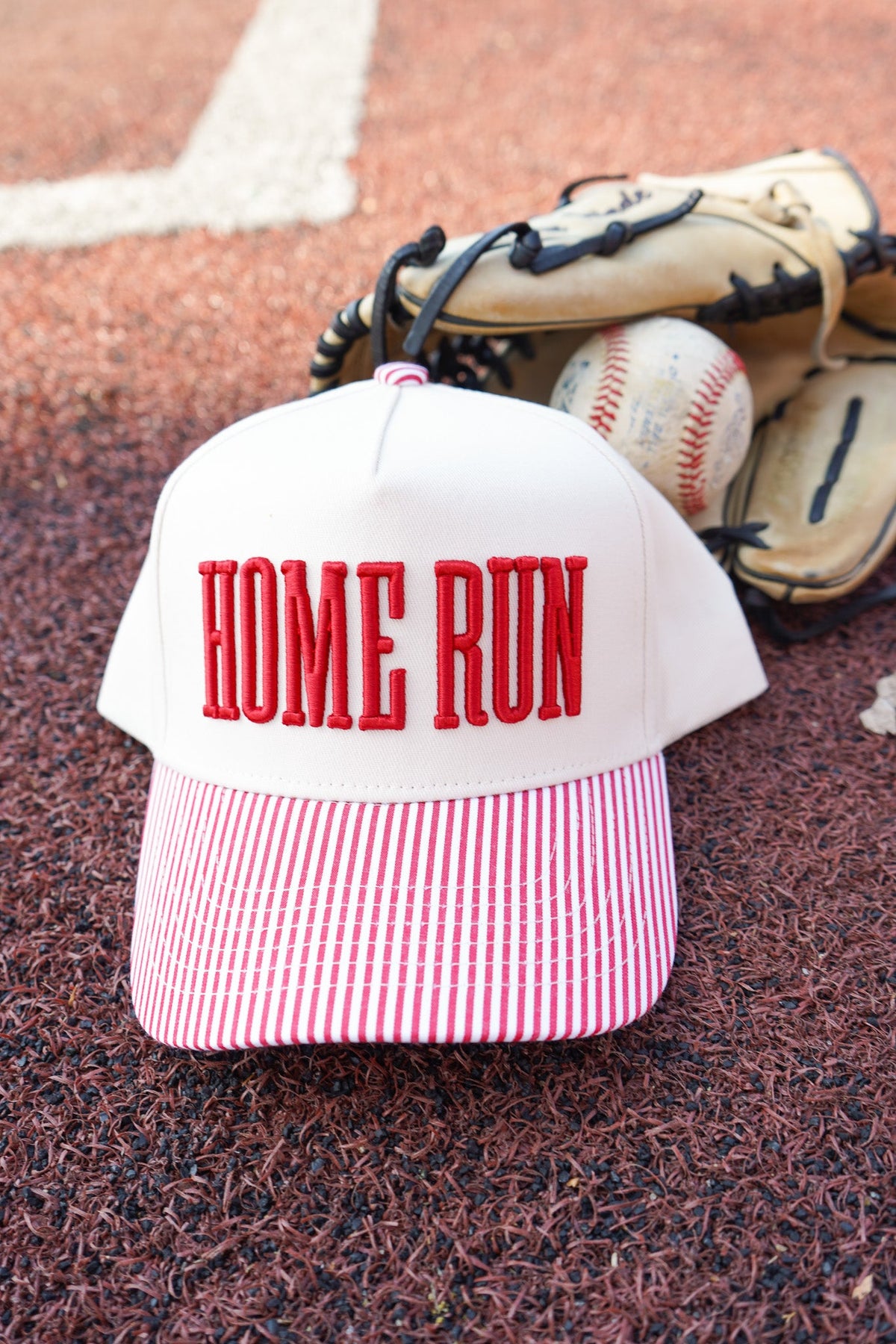 Homerun - Red Striped Trucker Hat KenzKustomz