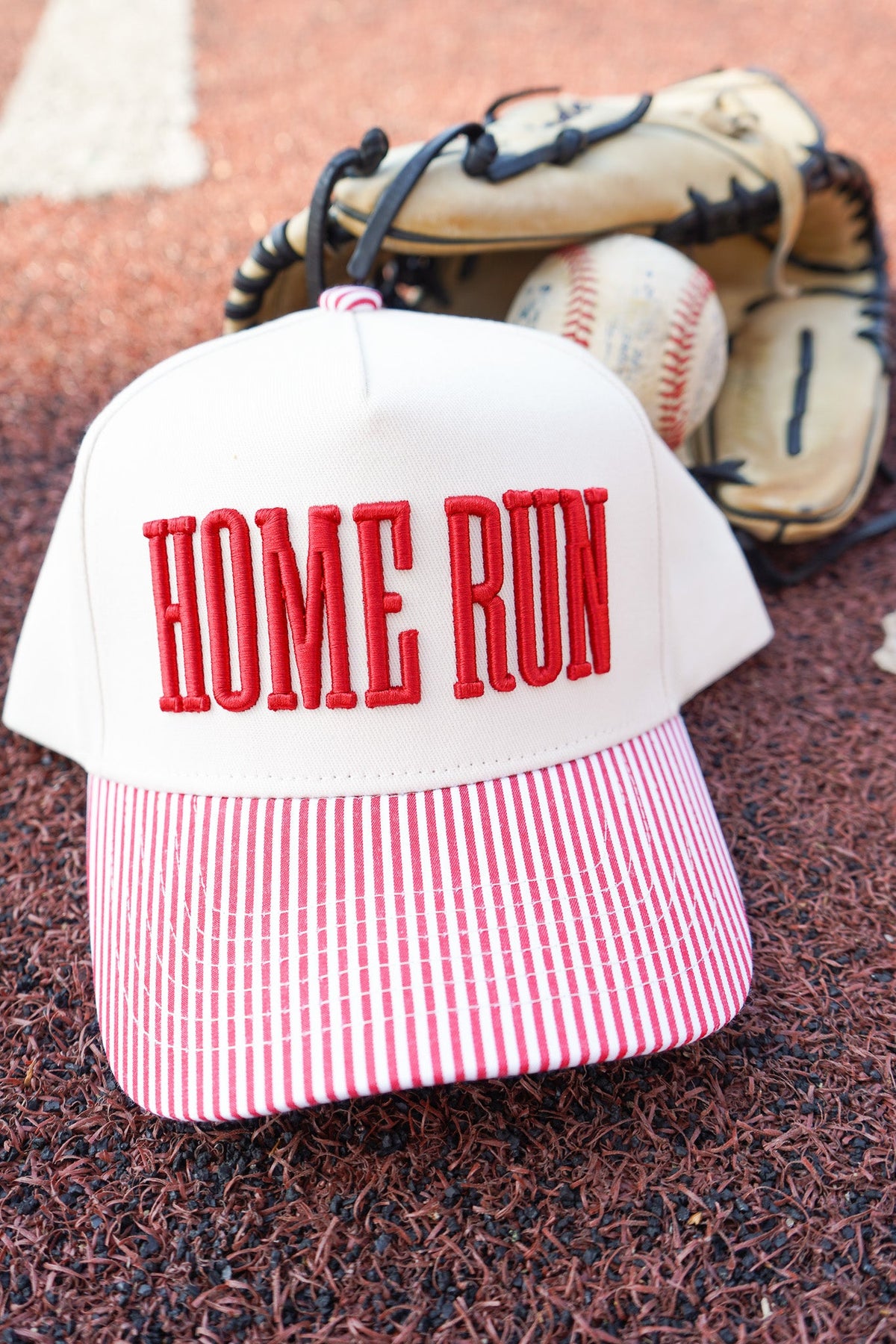 Homerun - Red Striped Trucker Hat KenzKustomz
