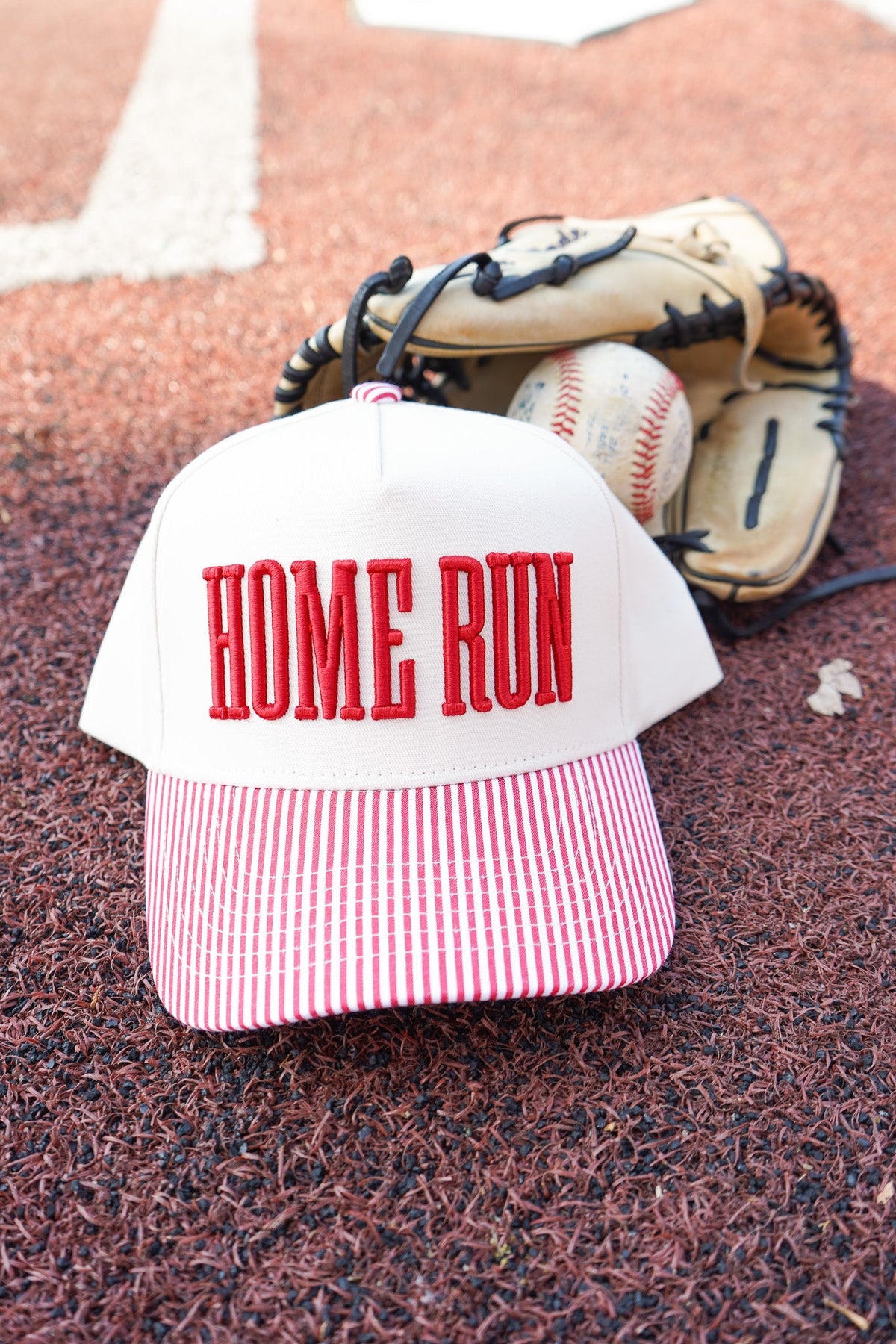 Homerun - Red Striped Trucker Hat KenzKustomz