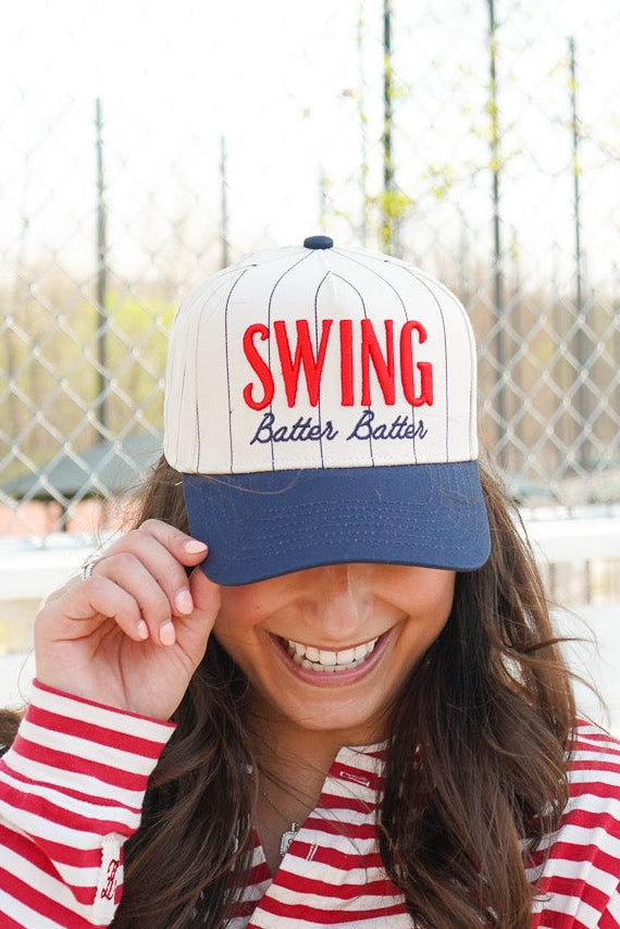 Swing Batter Batter - Navy Pinstripe Trucker Hat KenzKustomz