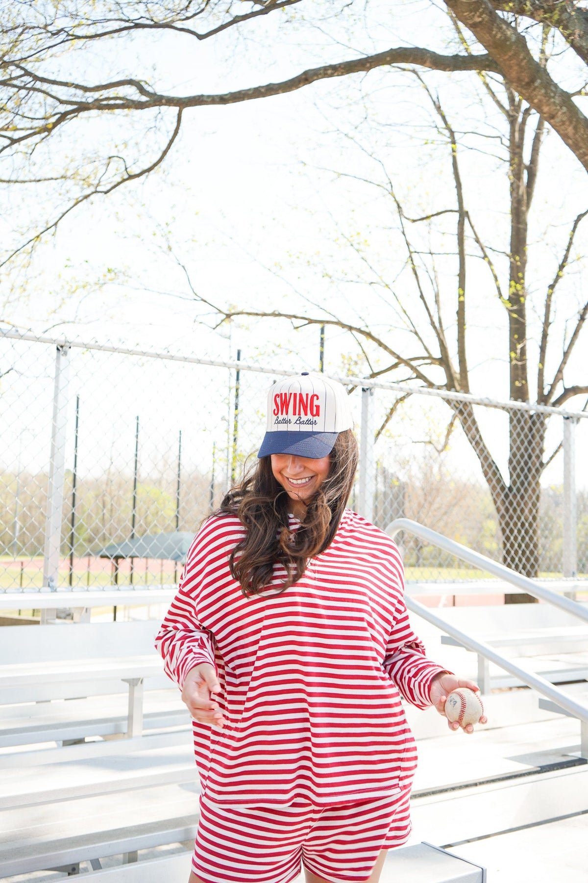 Swing Batter Batter - Navy Pinstripe Trucker Hat KenzKustomz