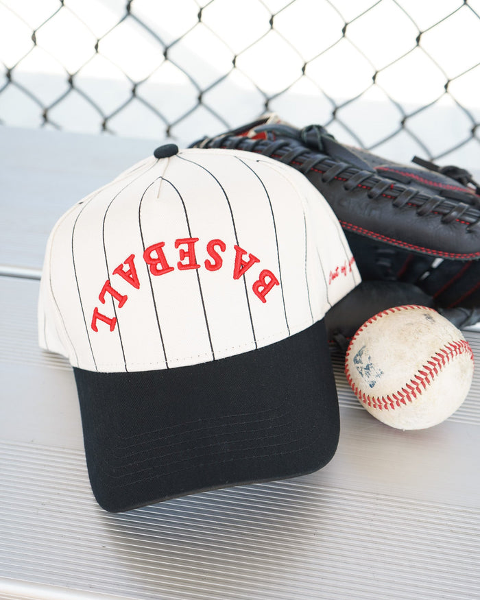 BASEBALL - Red on Black Stripe Vintage Hat KenzKustomz