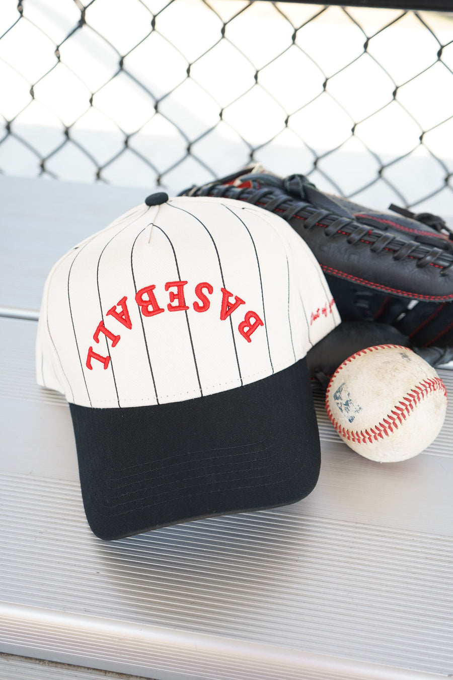 BASEBALL - Red on Black Stripe Vintage Hat KenzKustomz