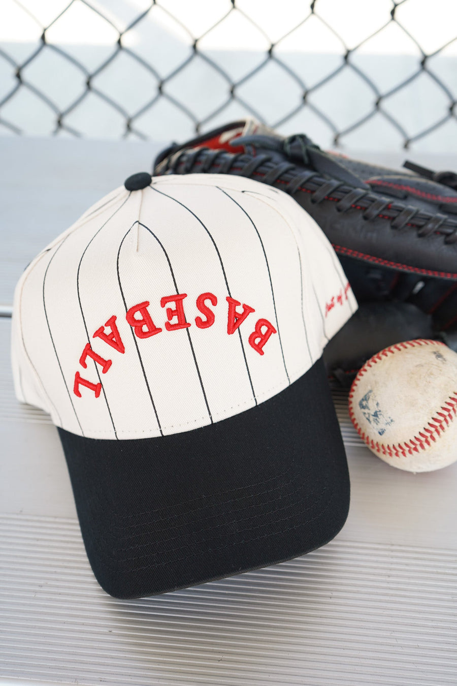 BASEBALL - Red on Black Stripe Vintage Hat KenzKustomz