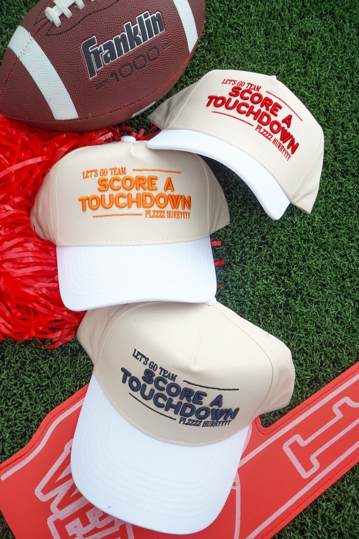 Score a Touchdown Plz Hurry - White Vintage Trucker Hat KenzKustomz