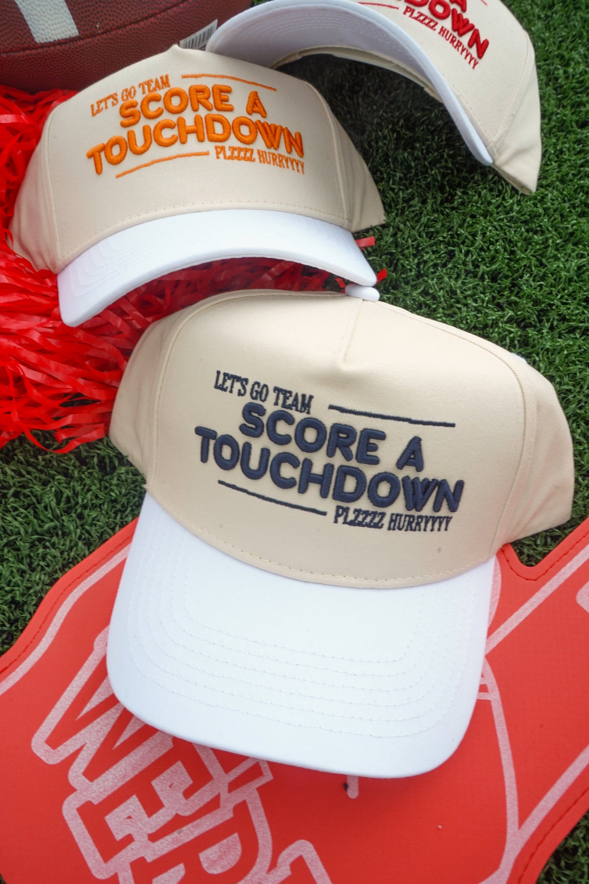 Score a Touchdown Plz Hurry - White Vintage Trucker Hat KenzKustomz