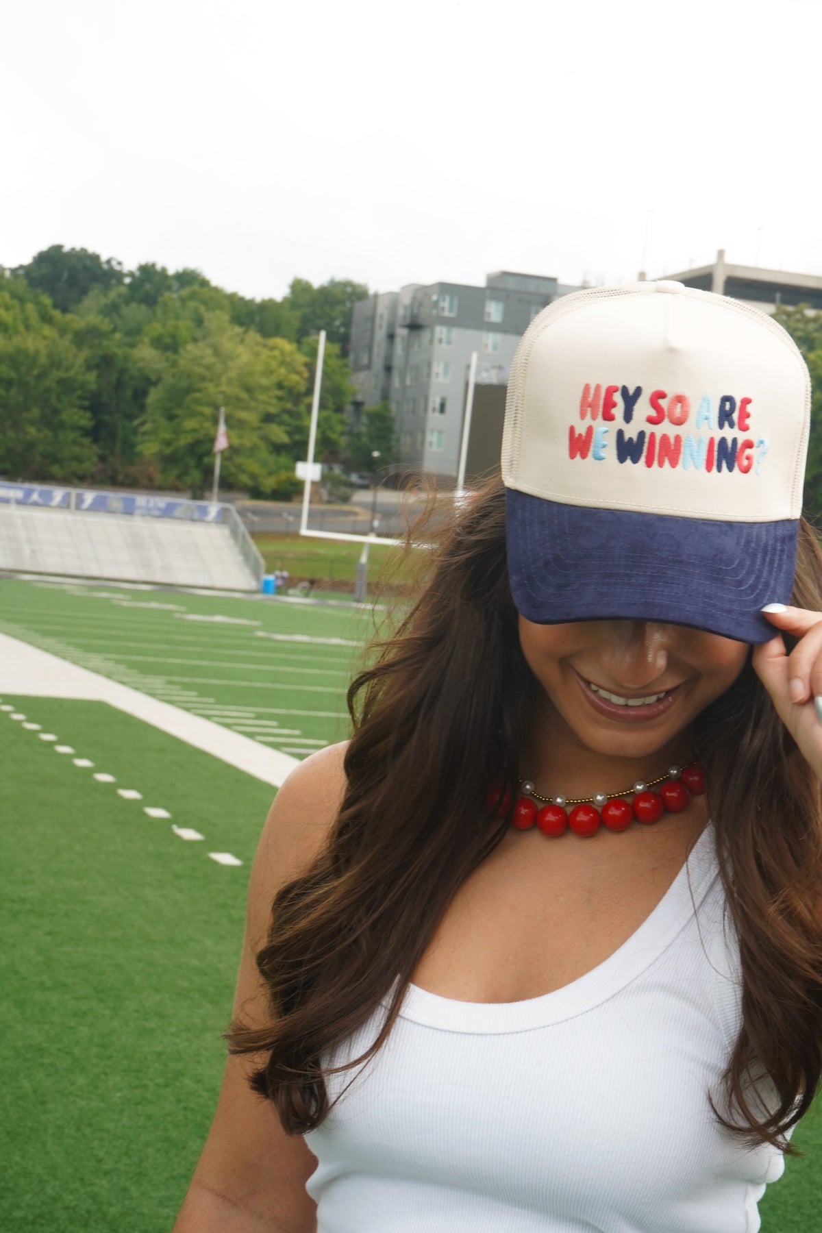 Hey So Are We Winning - Navy Corduroy Trucker Hat KenzKustomz