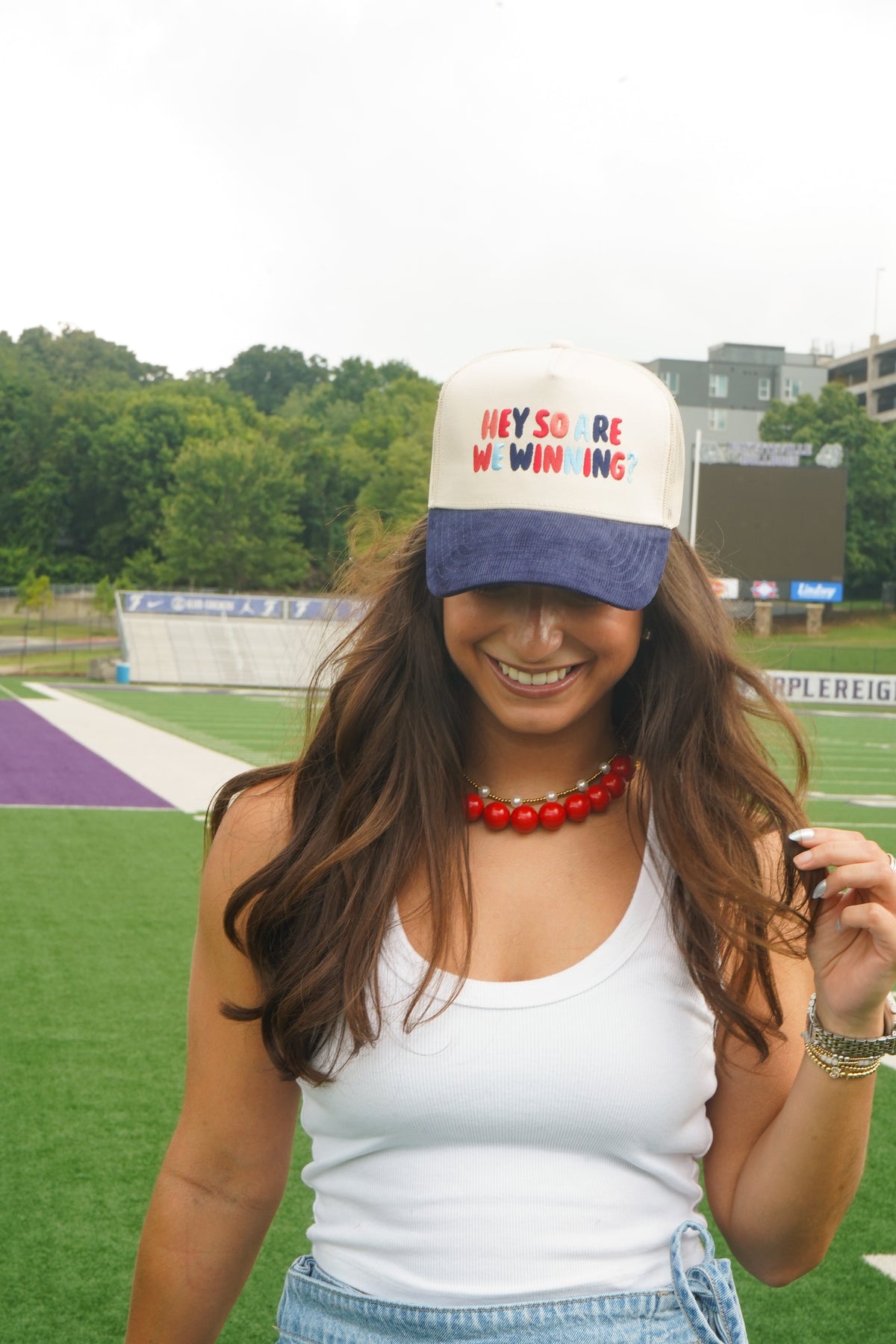 Hey So Are We Winning - Navy Corduroy Trucker Hat KenzKustomz
