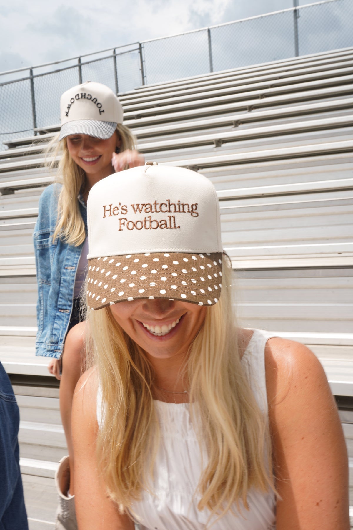 He's Watching Football - Brown Polka Dot Hat KenzKustomz