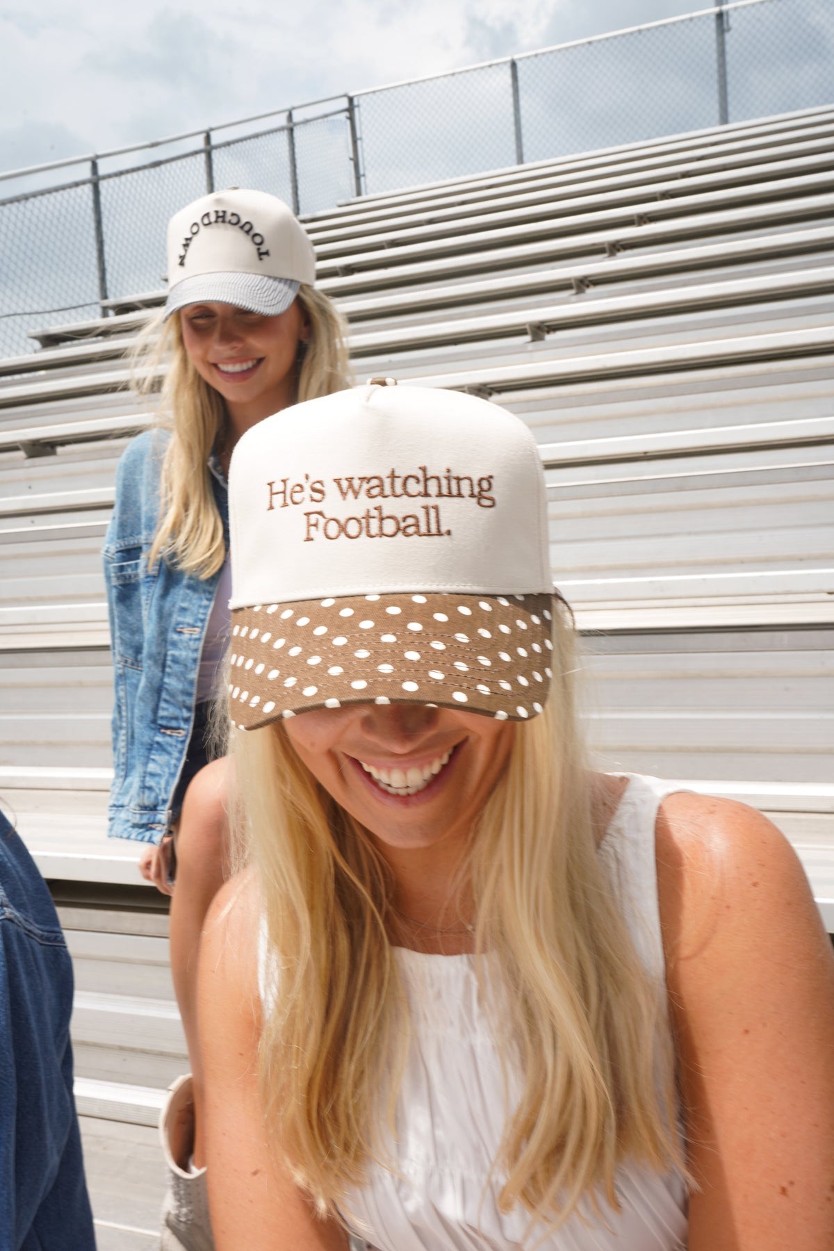 He's Watching Football - Brown Polka Dot Hat KenzKustomz
