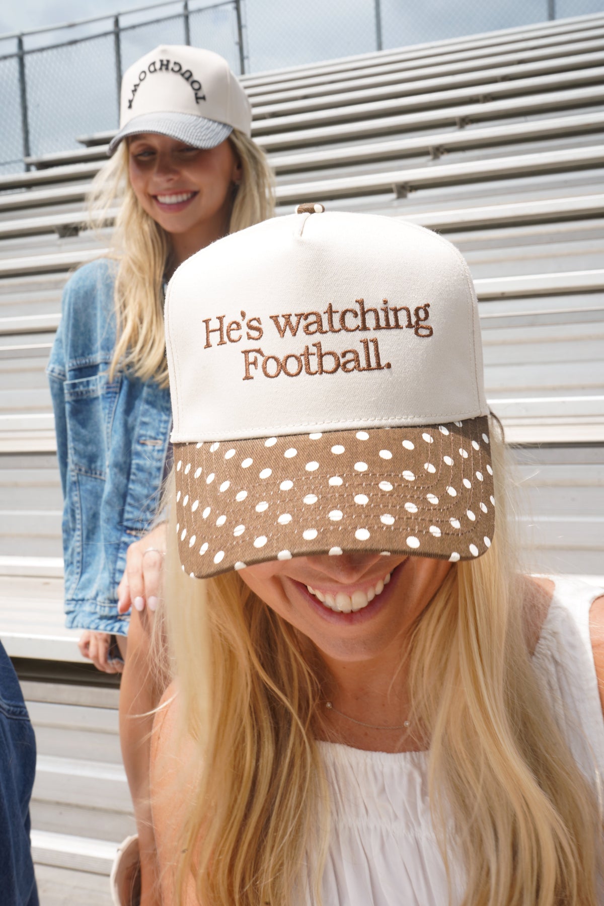 He's Watching Football - Brown Polka Dot Hat KenzKustomz