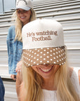 He's Watching Football - Brown Polka Dot Hat KenzKustomz